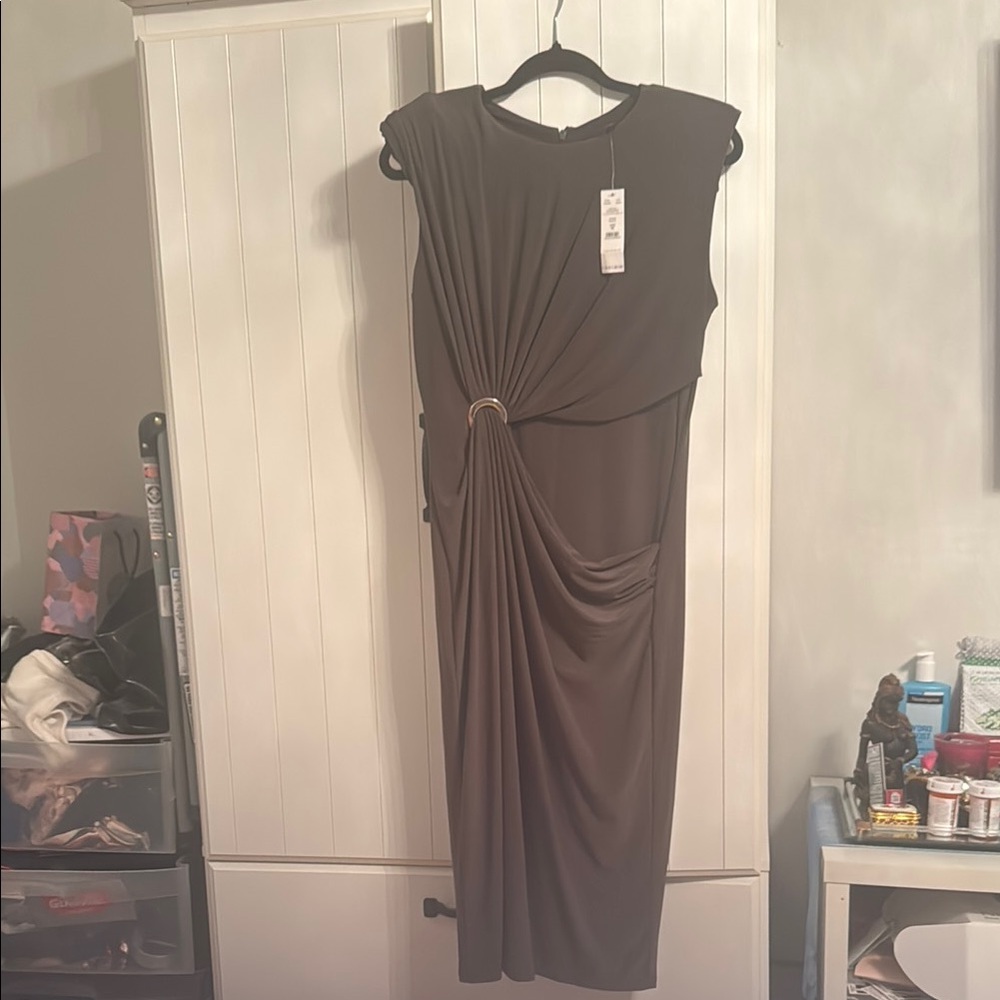 White House Black Market Taupe Midi Dress with Ring Detail